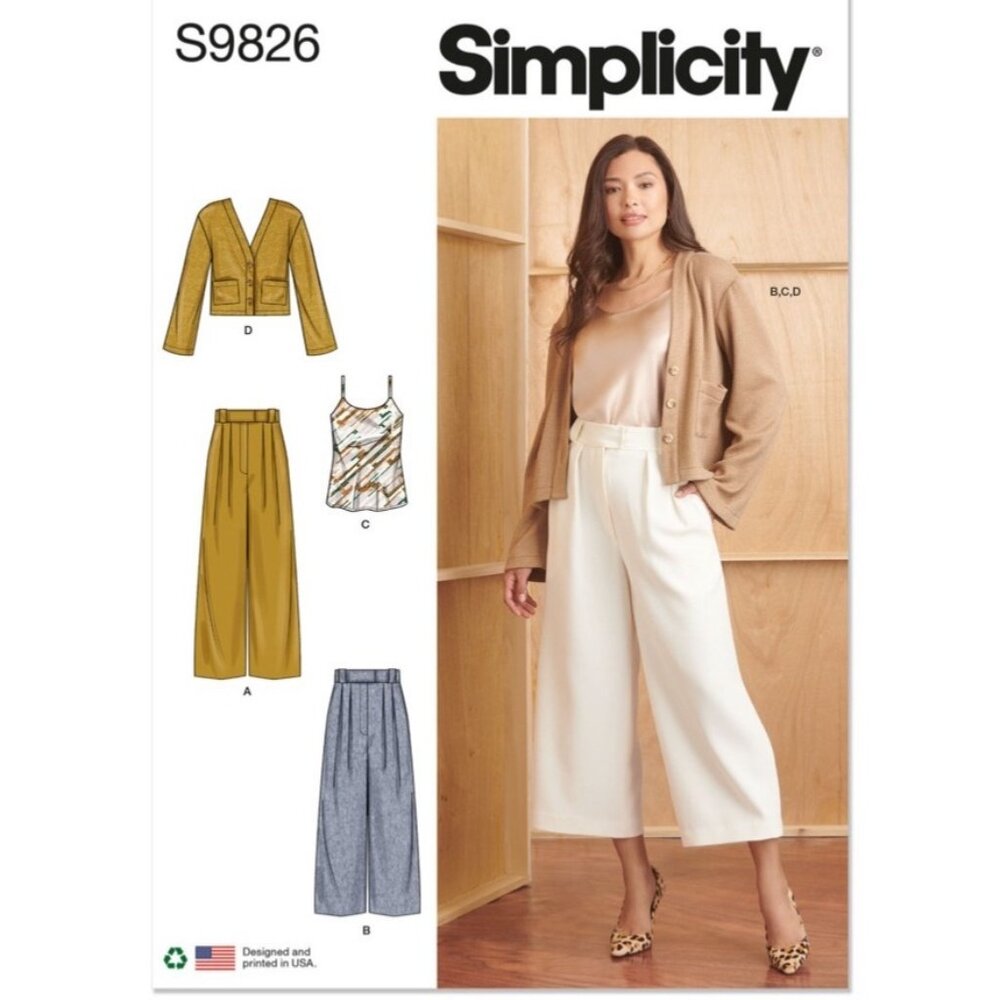 Simplicity Pattern 9826 Camisole Cardigan Pants 2 Lengths Sizes 12-20 New Uncut